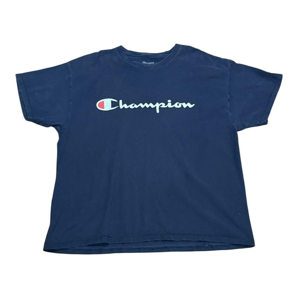 Champion Shirt Mens Extra Large Navy Blue Script Logo Short Sleeve Athletic